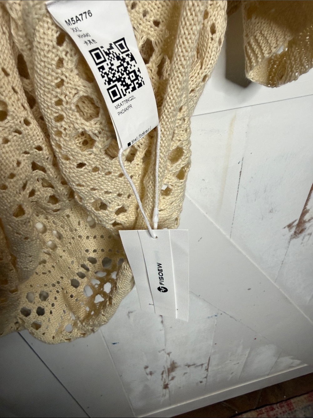 Creamy Beige Open Weave Diamond Crochet Knit Batwing Beach Top - Picture 11 of 11